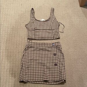 Pink Rose Brown and Tan Patterned Skirt Set